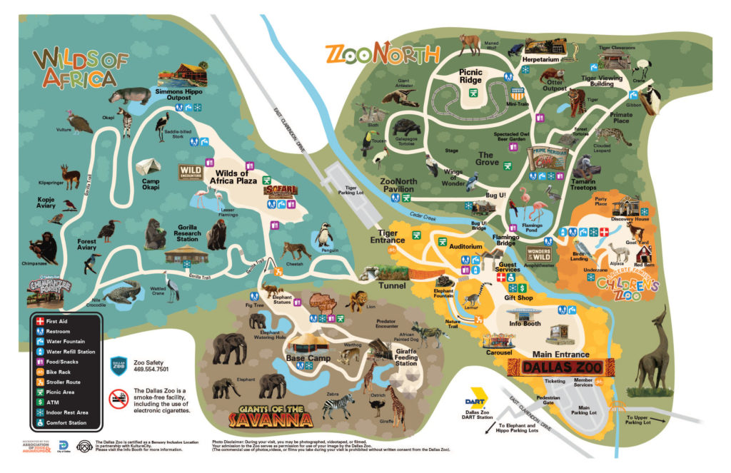 Detailed map of the Dallas Zoo in Dallas, Texas